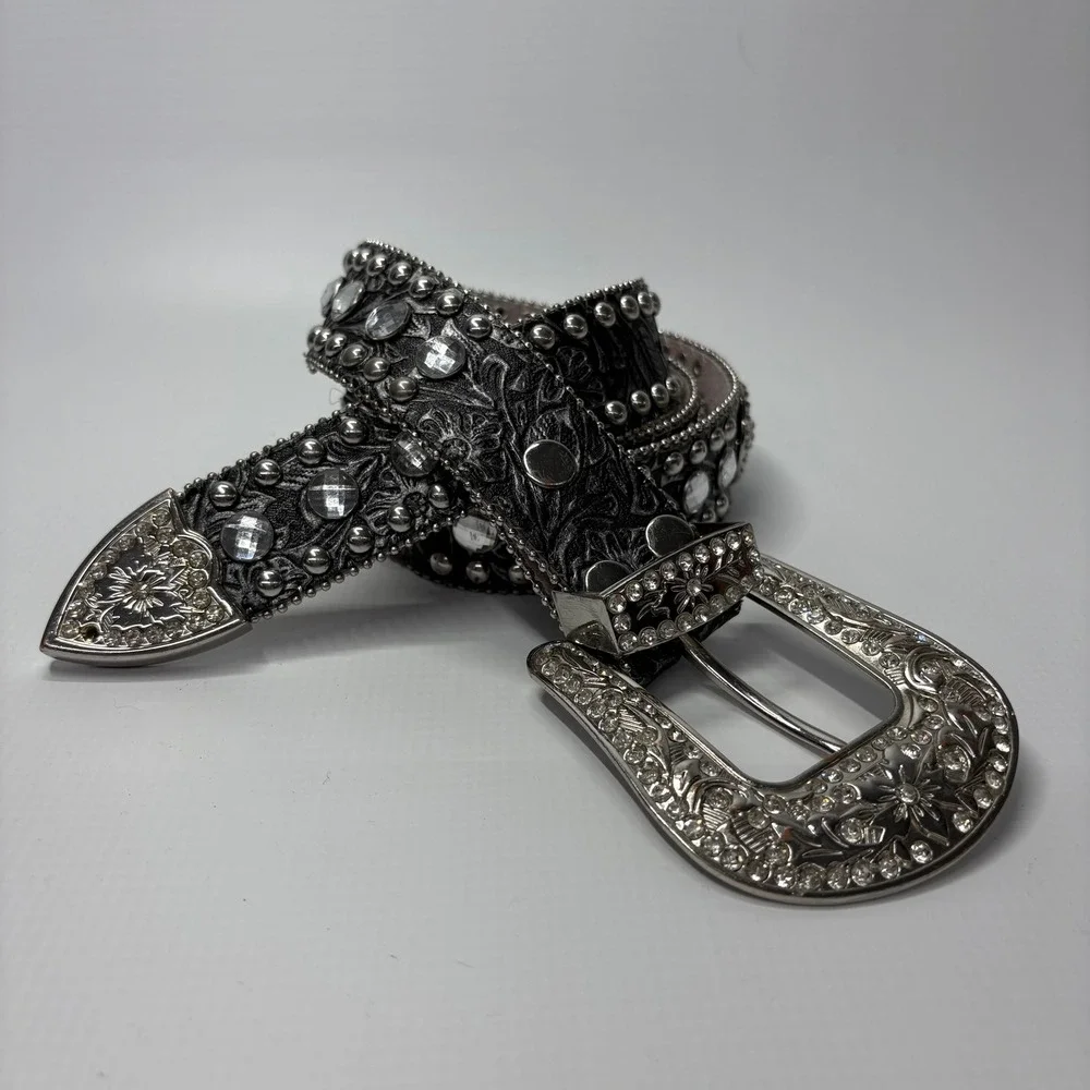 Blazin Roxx Womens Black Leather Rhinestone Western Belt N3513001-L Size Large